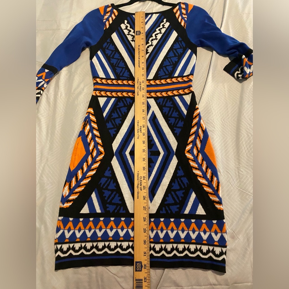 Flying Tomato Blue and Orange Aztec Geometric Pattern mini knit Dress size S - Picture 4 of 6